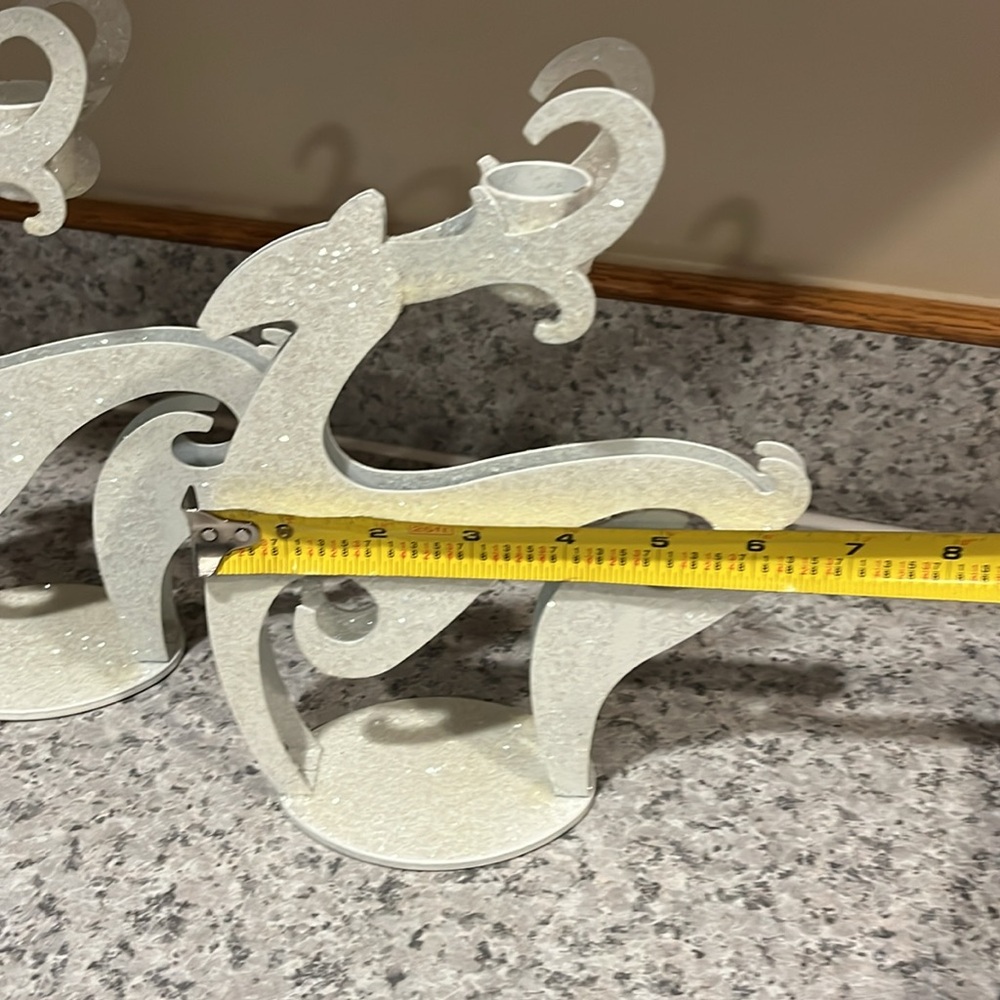 Set of 2 PartyLite Nordic Ice Reindeer Taper Holders - Picture 3 of 10